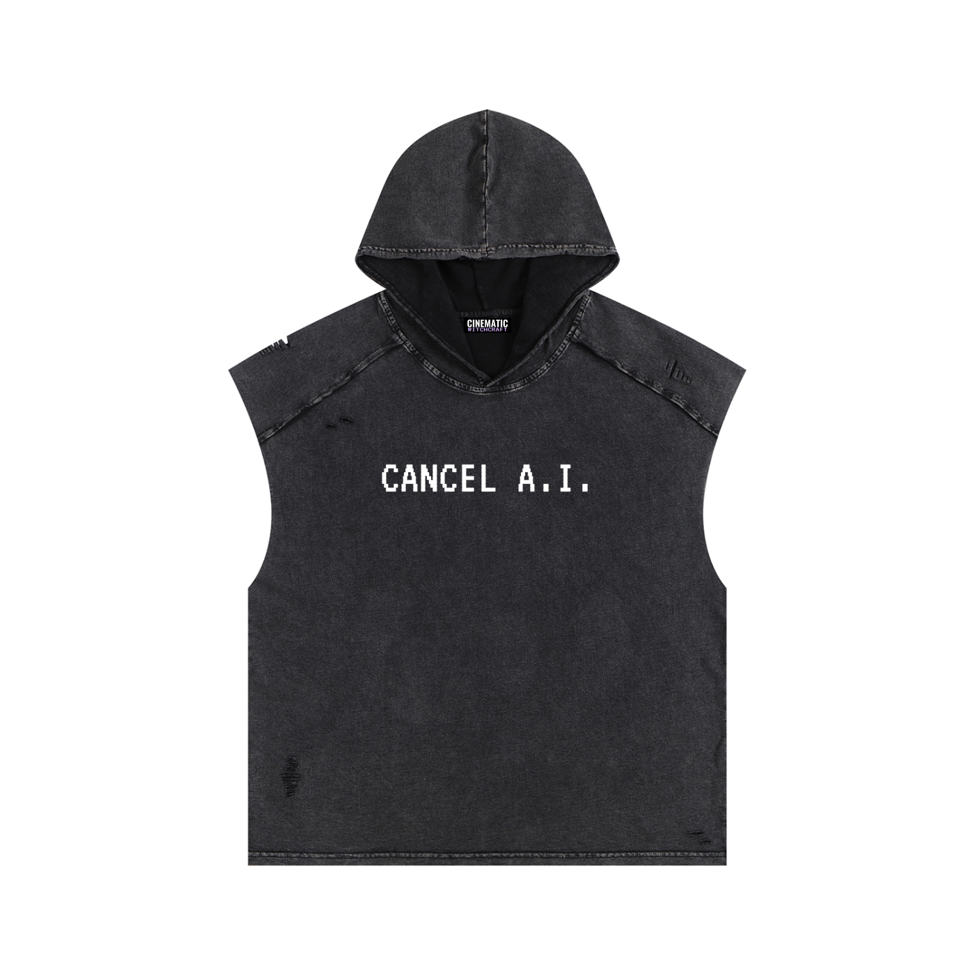 CANCEL A.I Snow Wash Boxy Hood Tank Top