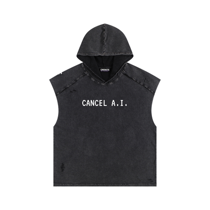 CANCEL A.I Snow Wash Boxy Hood Tank Top