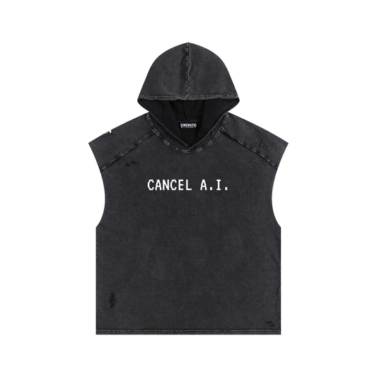 CANCEL A.I Snow Wash Boxy Hood Tank Top